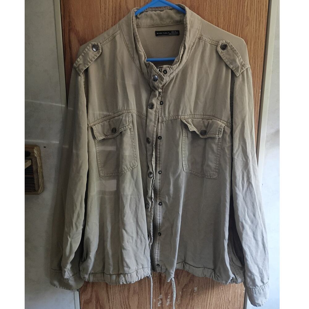 Plus 3X Tencel Utility Anorak Jacket Khaki Drawstring Waist Safari Epaulette